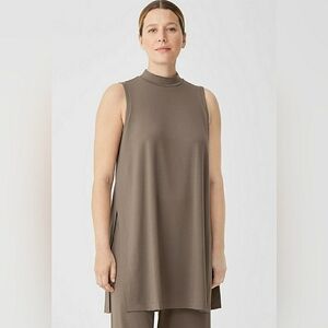 Eileen Fisher Stretch Jersey Knit Mock Neck Long Tank